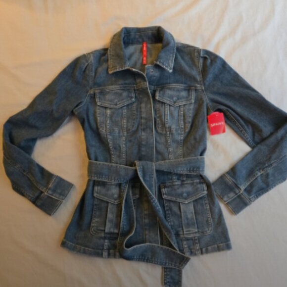 Spanx Tie-Front Summer Denim Jean Shirt Jacket Twilight Indigo Shacket - Picture 15 of 15
